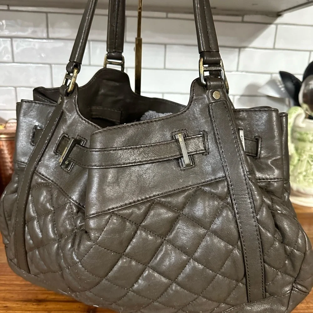 Burberry Quilted huge Leather Shoulder Bag in Dark Brown